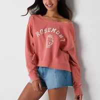 Arizona Off The Shoulder Womens Juniors Crew Neck Long Sleeve Sweatshirt
