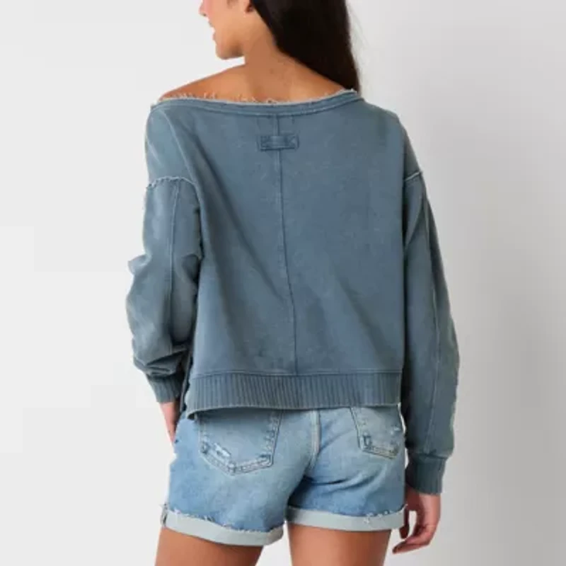 Arizona Off The Shoulder Womens Crew Neck Long Sleeve Juniors Sweatshirt
