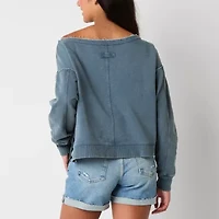 Arizona Off The Shoulder Womens Crew Neck Long Sleeve Juniors Sweatshirt