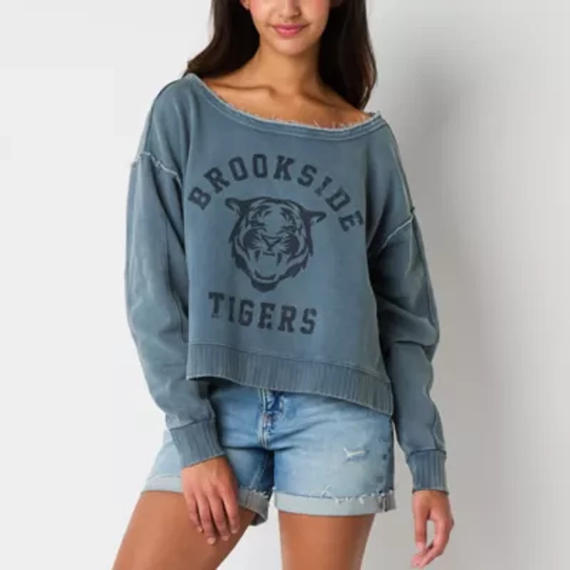 Arizona Off The Shoulder Womens Crew Neck Long Sleeve Juniors Sweatshirt