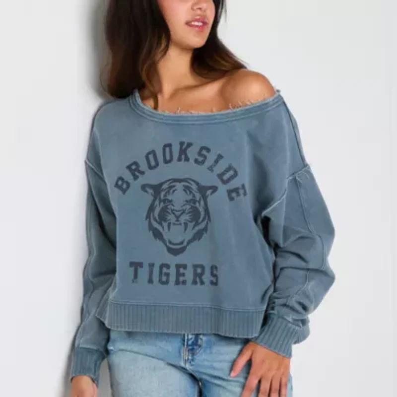 Arizona Off The Shoulder Womens Crew Neck Long Sleeve Juniors Sweatshirt