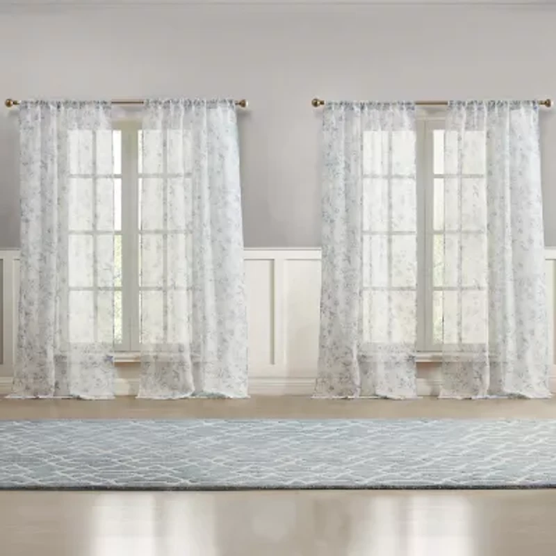 Laura Ashley Barnette Rod Pocket Sheer Set of 4 Curtain Panel