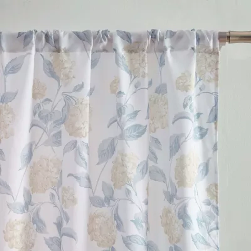 Laura Ashley Hydrangea Rod Pocket Light-Filtering Set of 2 Curtain Panel