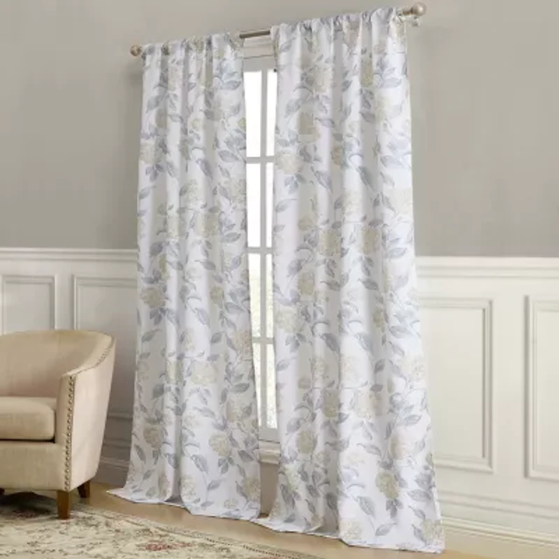 Laura Ashley Hydrangea Rod Pocket Light-Filtering Set of 2 Curtain Panel