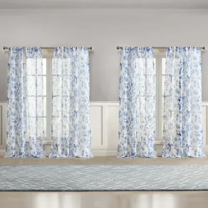Laura Ashley Summer Palace Rod Pocket Sheer Set of 2 Curtain Panel