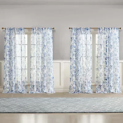 Laura Ashley Summer Palace Rod Pocket Sheer Set of 2 Curtain Panel