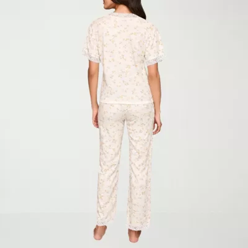 Ilusion Womens V-Neck Short Sleeve 2-pc. Pajama Set