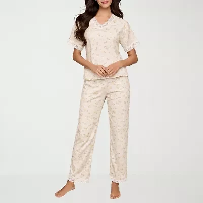 Ilusion Womens Round Neck Short Sleeve 2-pc. Pajama Set