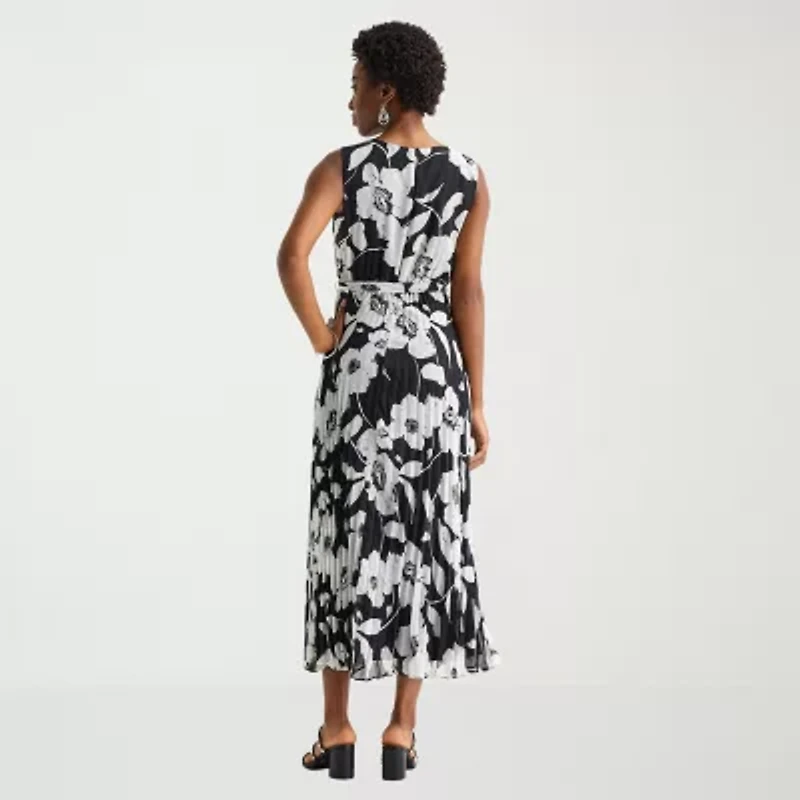 Sandra Darren Womens Round Neck Sleeveless Maxi Dress