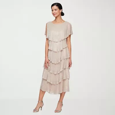 S. L. Fashions Womens Short Sleeve Midi Shift Dress