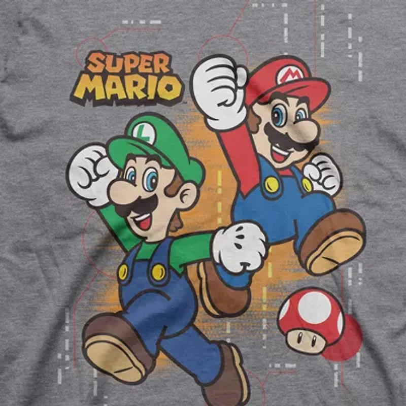 Little & Big Kid Boys Crew Neck Short Sleeve Regular Fit Super Mario Graphic T-Shirt
