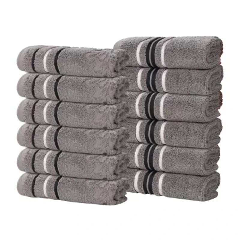 SUPERIOR® Sadie Zero Twist Jacquard Solid Cotton 12pc Face Towel 12-pc. Quick Dry Bath Set