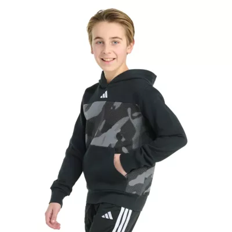 adidas Big Kid Boys Long Sleeve Embroidered Fleece Active Hoodie