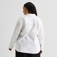 Worthington Plus Womens Embellished Button Front Shirt