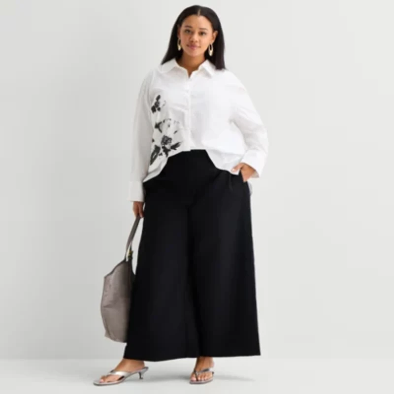 Worthington Plus Womens Embellished Button Front Shirt