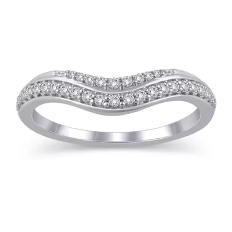 Womens 1/5 CT. Natural White Diamond 10K Gold Curved Wedding Ring Enhancer