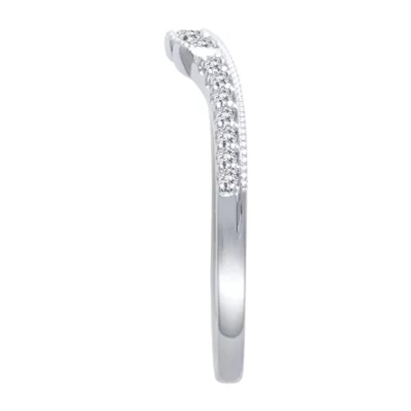 Womens 1/ CT. T.W. Natural White Diamond 10K Gold Curved Wedding Ring Enhancer