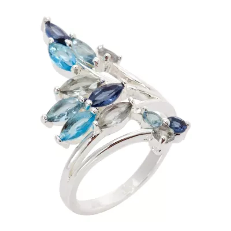 Sparkle Allure Womens Blue Crystal Pure Silver Over Brass Hypoallergenic Cocktail Ring