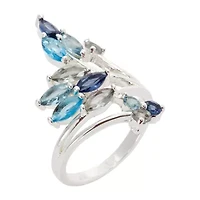 Sparkle Allure Womens Blue Crystal Pure Silver Over Brass Hypoallergenic Cocktail Ring