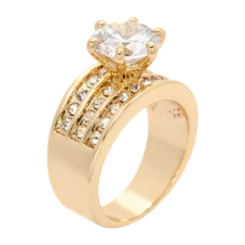 Sparkle Allure Womens White Crystal 14K Gold Over Brass Hypoallergenic Engagement Ring