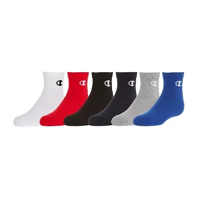 Champion Big Kid Boys Multi-Pack 6 Pair Quarter Ankle Socks