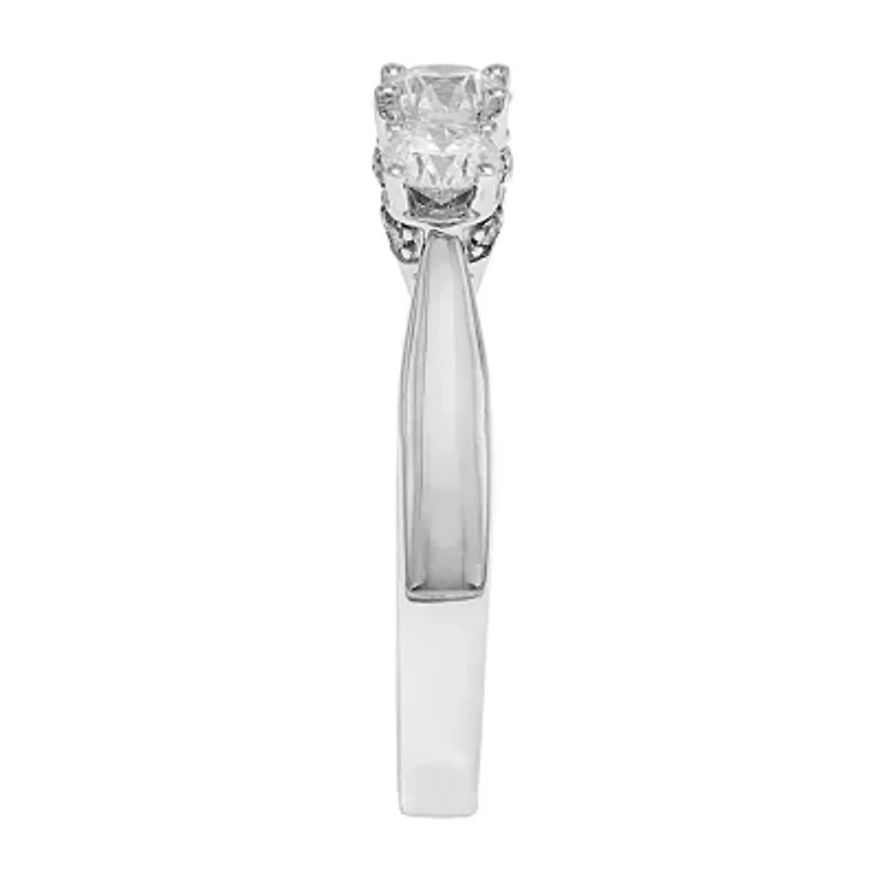 Love Lives Forever Womens 1 CT. T.W. Natural White Diamond 10K White Gold Round 3-Stone Engagement Ring