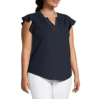 Liz Claiborne Womens Split Crew Neck Short Sleeve Plus Blouse