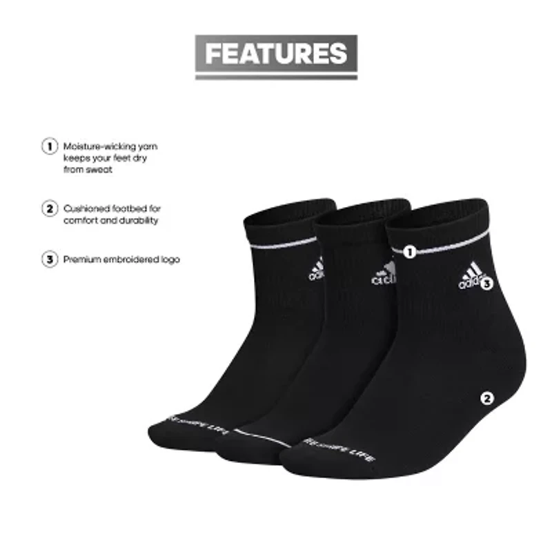 adidas Cushion Sport Womens Multi-Pack 3 Pair Quarter Ankle Socks