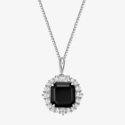 Womens Genuine Black Onyx Sterling Silver Cushion 18 Inch Pendant Necklace