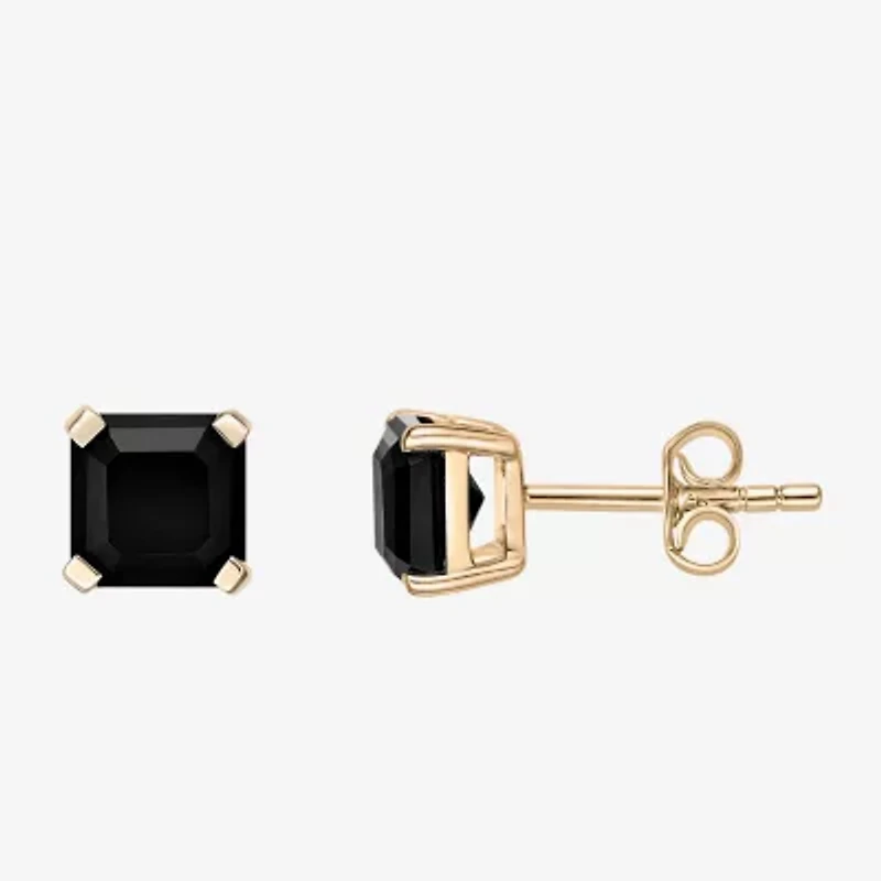 Genuine Black Onyx 10K Gold 5.5mm Square Stud Earrings