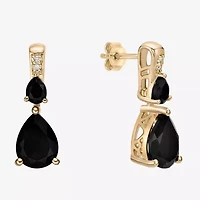 Womens Genuine Black Onyx 10K Gold Pear Drop Earrings