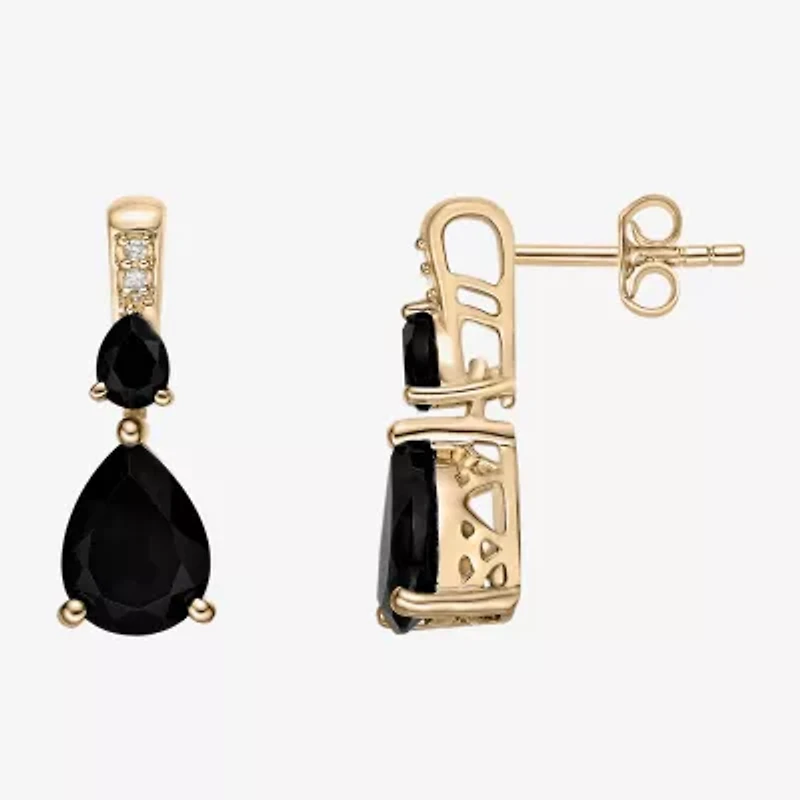 Womens Genuine Black Onyx 10K Gold Pear Drop Earrings