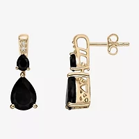 Womens Genuine Black Onyx 10K Gold Pear Drop Earrings