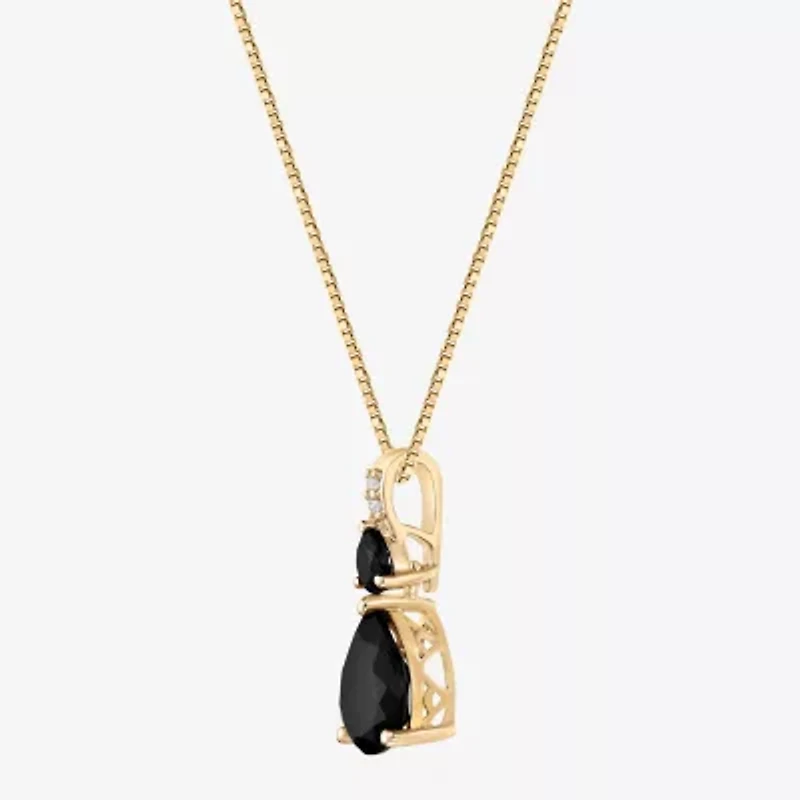 Womens Genuine Black Onyx 10K Gold Pear 18 Inch Pendant Necklace