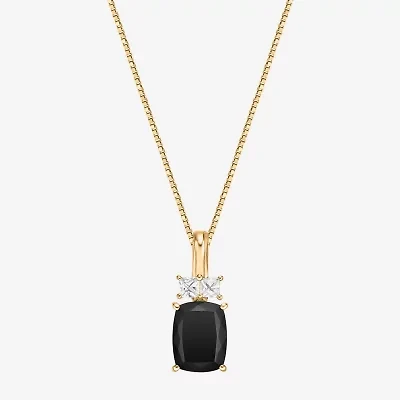 Womens Genuine Black Onyx 10K Gold Cushion 18 Inch Pendant Necklace
