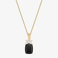 Womens Genuine Black Onyx 10K Gold Cushion 18 Inch Pendant Necklace
