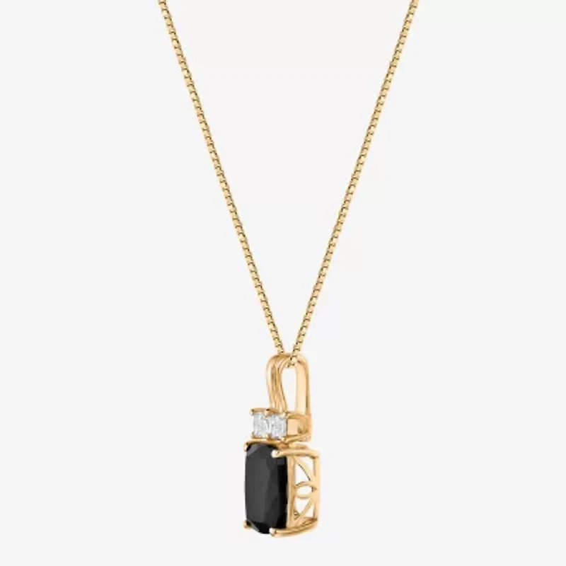 Womens Genuine Black Onyx 10K Gold Cushion 18 Inch Pendant Necklace
