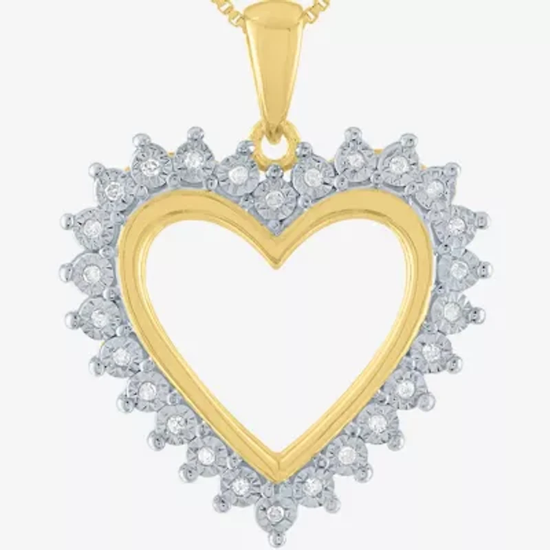 Womens 1/10 CT. T.W. Natural White Diamond 14K Gold Over Silver Heart 18 Inch Pendant Necklace