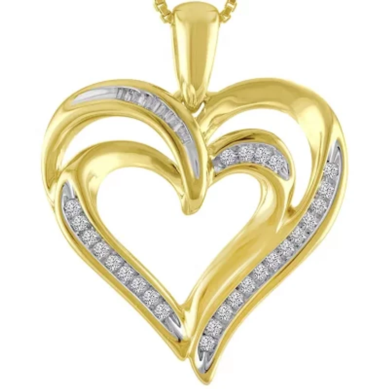 Womens 1/10 CT. T.W. Natural White Diamond Sterling Silver or 14K Gold Over Heart Pendant Necklace