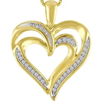 Womens 1/10 CT. T.W. Natural White Diamond Sterling Silver or 14K Gold Over Heart Pendant Necklace