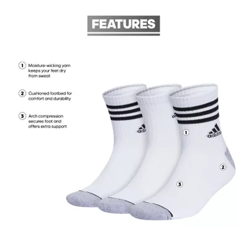 adidas Cushion Mens 3 Pair Quarter Ankle Socks