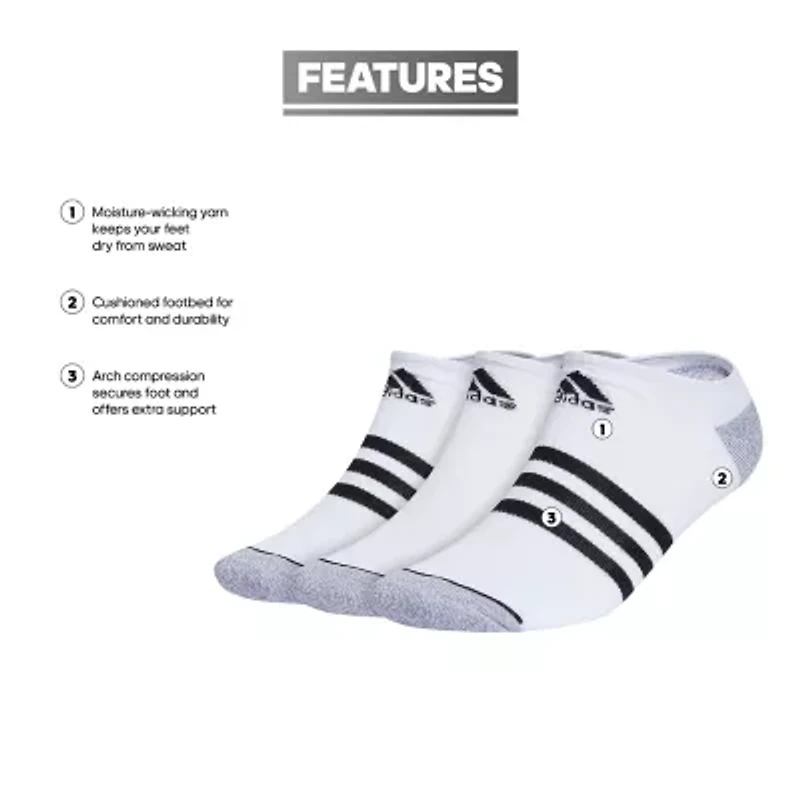 adidas Cushion Mens 3 Pair No Show Socks