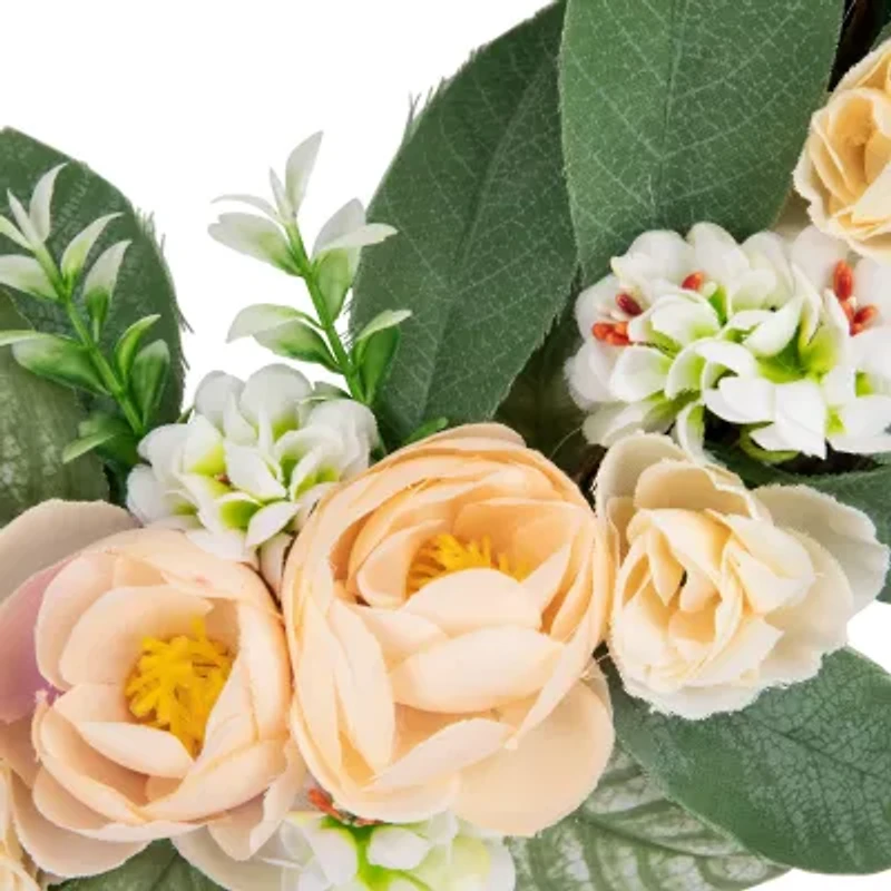 Northlight 14in Peach Rose Half Floral Wreath