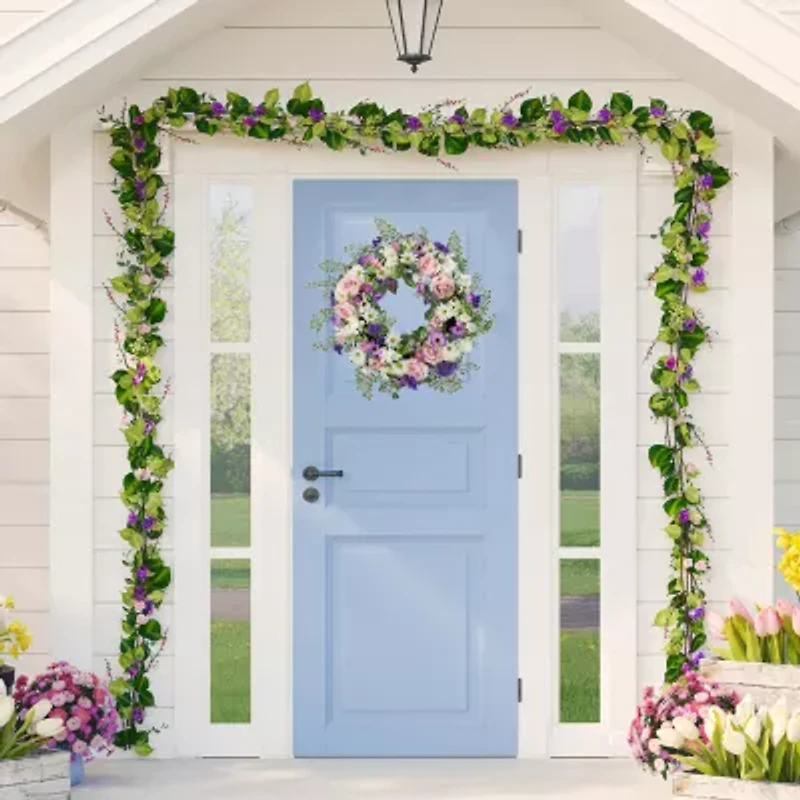 Northlight 24in Mixed Floral Fern Wreath