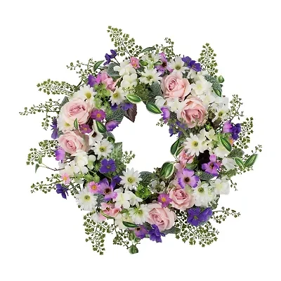 Northlight 24in Mixed Floral Fern Wreath