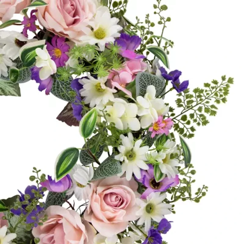 Northlight 24in Mixed Floral Fern Wreath