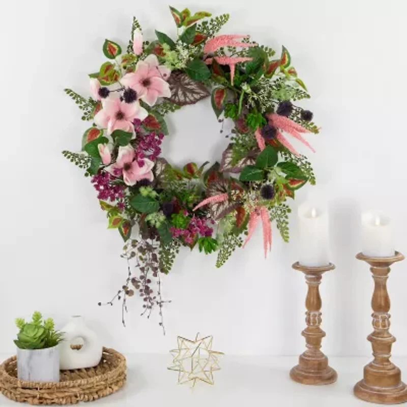 Northlight 24in Succulent And Fern Floral Wreath
