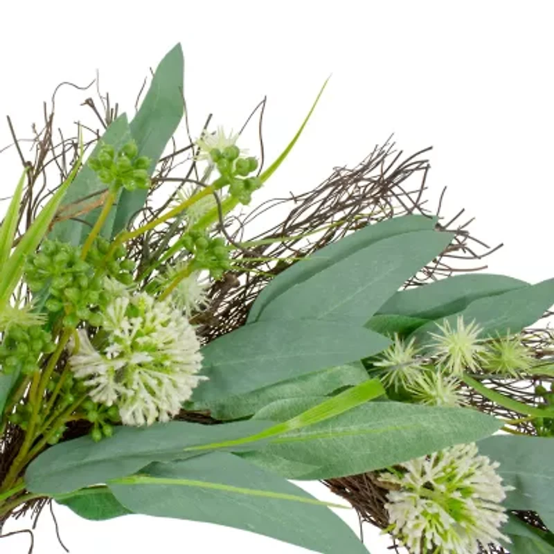 Northlight 23in Olive Leaf And Floral Twig Wreath
