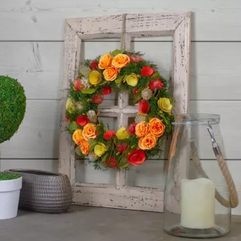 Northlight 12in Floral Moss And Twigs Spring Wreath