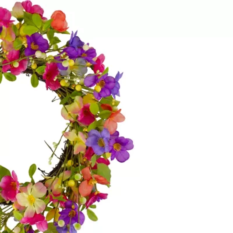 Northlight 20in Wild Flower And Berries Spring Twig Wreath